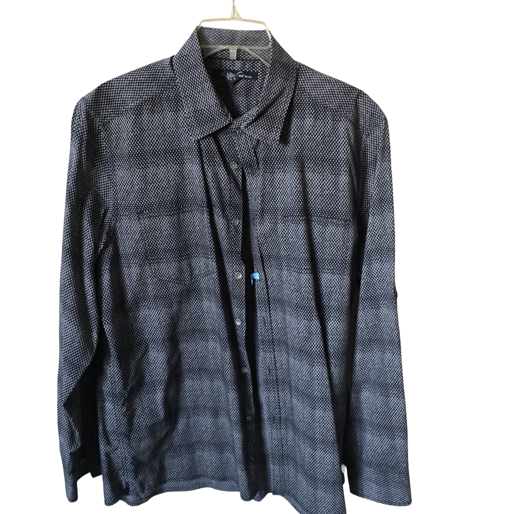 Kenneth Cole New York Gray & Black Casual Button Down Shirt